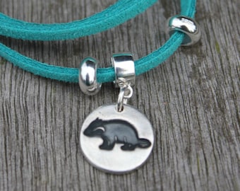 Badger charm bracelet, silver badger bracelet, wildlife charm bracelet, badger gift, badger lovers, badger print, woodland gift