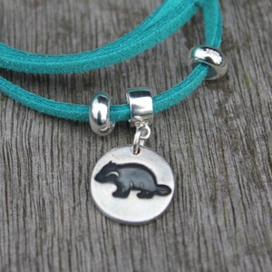 Badger charm bracelet, silver badger bracelet, wildlife charm bracelet, badger gift, badger lovers, badger print, woodland gift