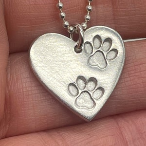 Double paw print heart pendant, two paw print necklace, pet remembrance, cat keepsake, dog keepsake, heart paw pendant