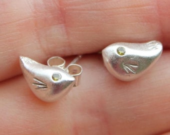 Bird stud earrings, miniature bird jewellery, british birds, gemstone birds, tiny birds