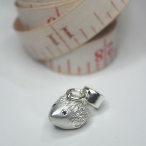 Solid silver hedgehog charm, hedgehog mom charm, christening charm, unique silver charm, custom silver charm, animal charm, animal charity Amethyst