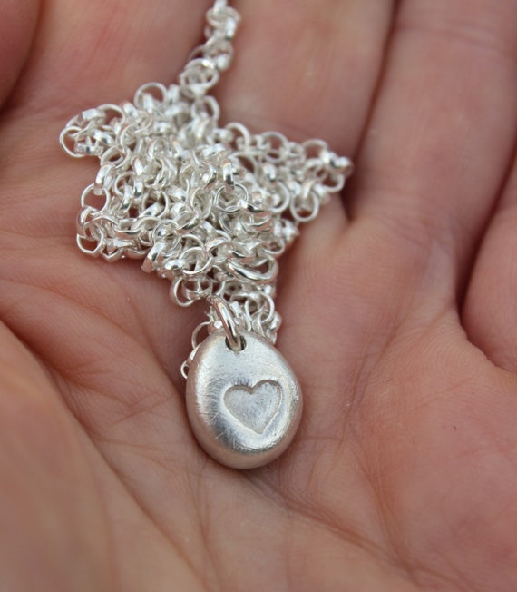 Heart Pebble Pendant Hand Stamped Heart Necklace Little Heart