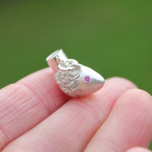 Solid silver hedgehog charm, hedgehog mom charm, christening charm, unique silver charm, custom silver charm, animal charm, animal charity Ruby