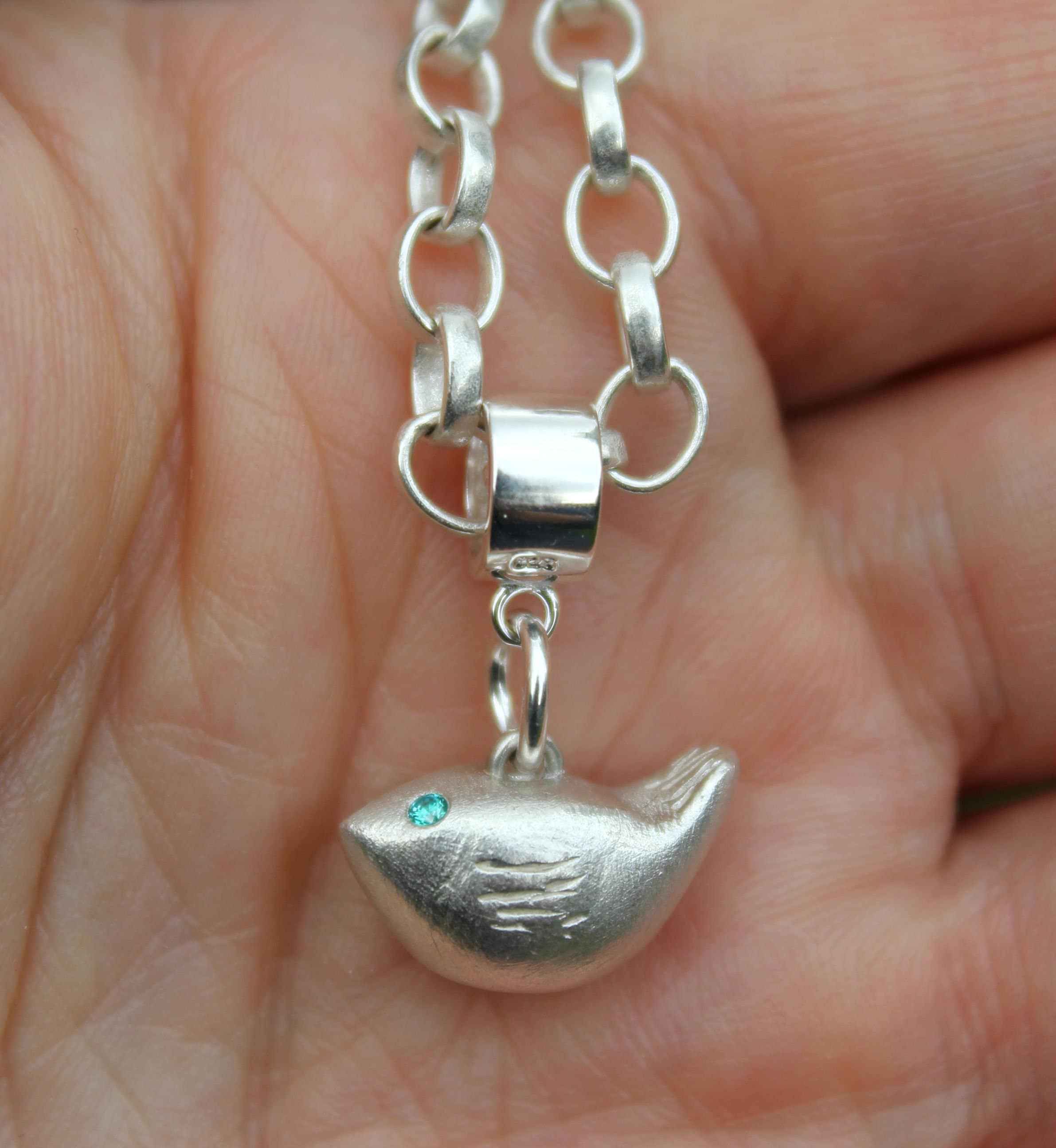 Silver wren charm for Pandora bracelet, tiny silver bird, wren bracelet, wren necklace, gemstone bird, birthstone bird, euro bracelet charm