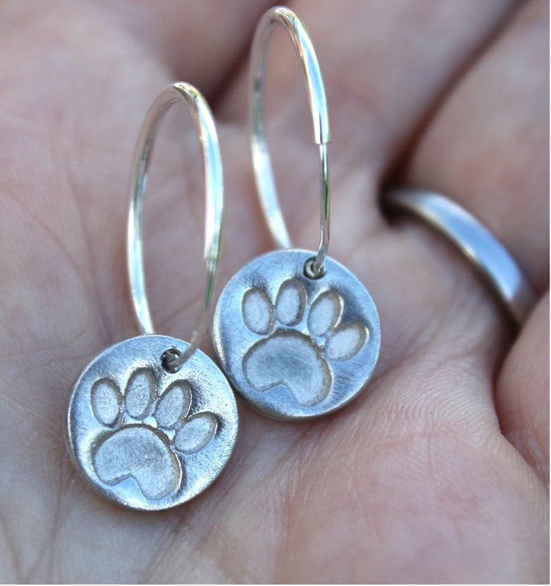 Paw Print Hoop Earrings Tiny Pawprint Hoop Earrings Silver Etsy UK