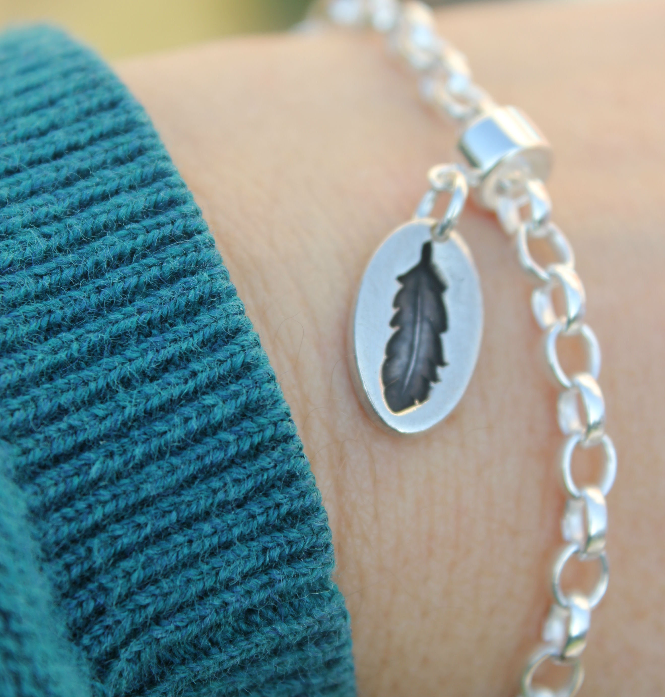 Silver Feather Charm Bracelet Bird 