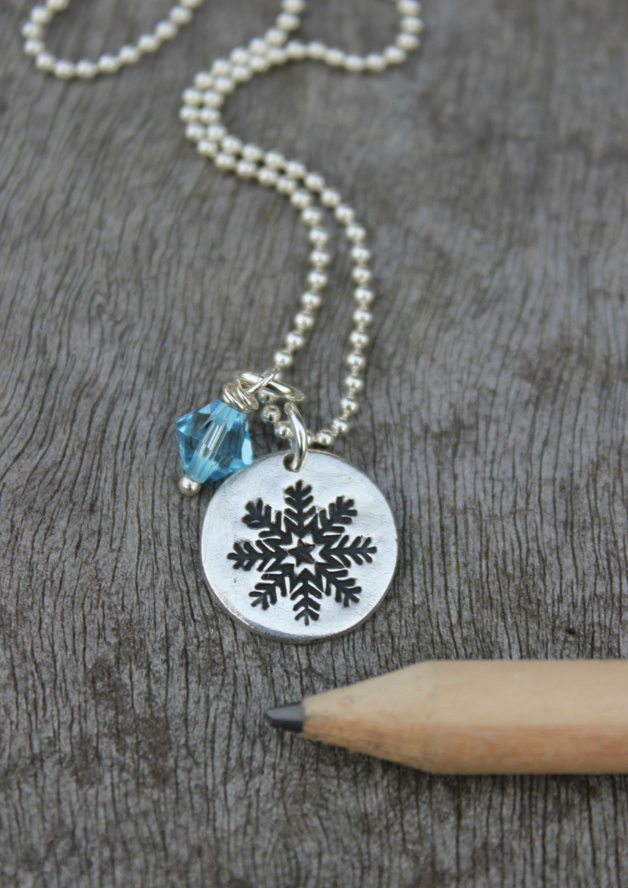 Snowflake pendant with blue swarovski crystal snow flake | Etsy