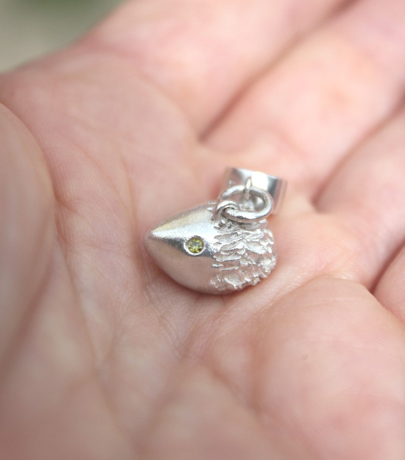 Solid silver hedgehog charm, hedgehog mom charm, christening charm, unique silver charm, custom silver charm, animal charm, animal charity Peridot