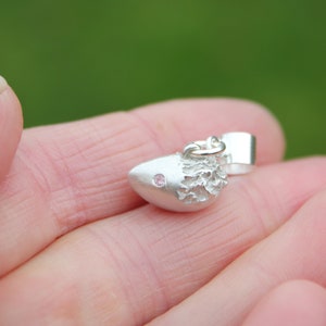 Solid silver hedgehog charm, hedgehog mom charm, christening charm, unique silver charm, custom silver charm, animal charm, animal charity Pink Zirconia