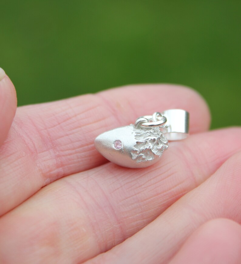 Solid silver hedgehog charm, hedgehog mom charm, christening charm, unique silver charm, custom silver charm, animal charm, animal charity Pink Zirconia