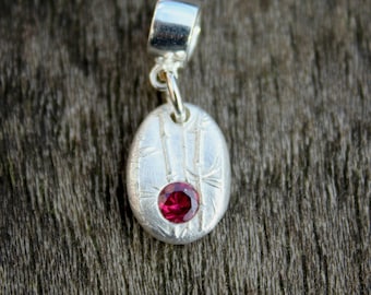 Dije de granate rodolita y piedra natal de plata, compatible con Pandora, regalo de cumpleaños de enero