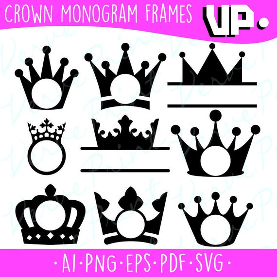 Crown Monogram Frames Svg Princess Crown Svg Ai Eps Pdf Etsy