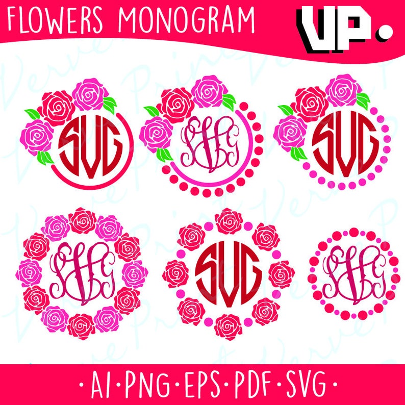 Download Flowers Monogram Frames Svg Rose Svg Ai Eps Pdf Png | Etsy