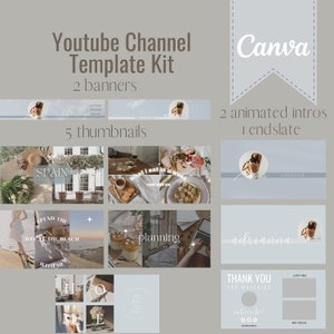Aesthetic Youtube Channel Kit, Youtube Template Kit, Animated Intro, End Slate, Youtube Banner, Thumbnail Template, Canva Youtube Template