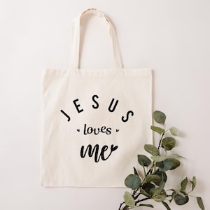 Jesus Loves Me Tote Bag, Christian Tote Bag, Bible Tote Bag, Jesus Tote Bag