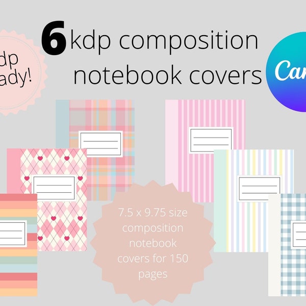 KDP Cover Template, Composition Notebook Cover Editable, Canva Template