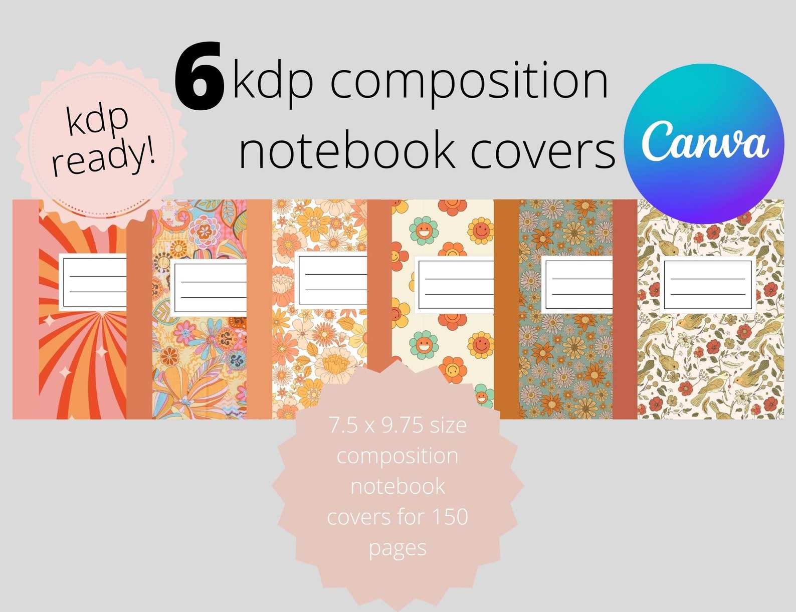 KDP Cover Template, Composition Notebook Cover Editable, Canva Template KDP Cover Template, Composition Notebook Cover Editable, Canva Template