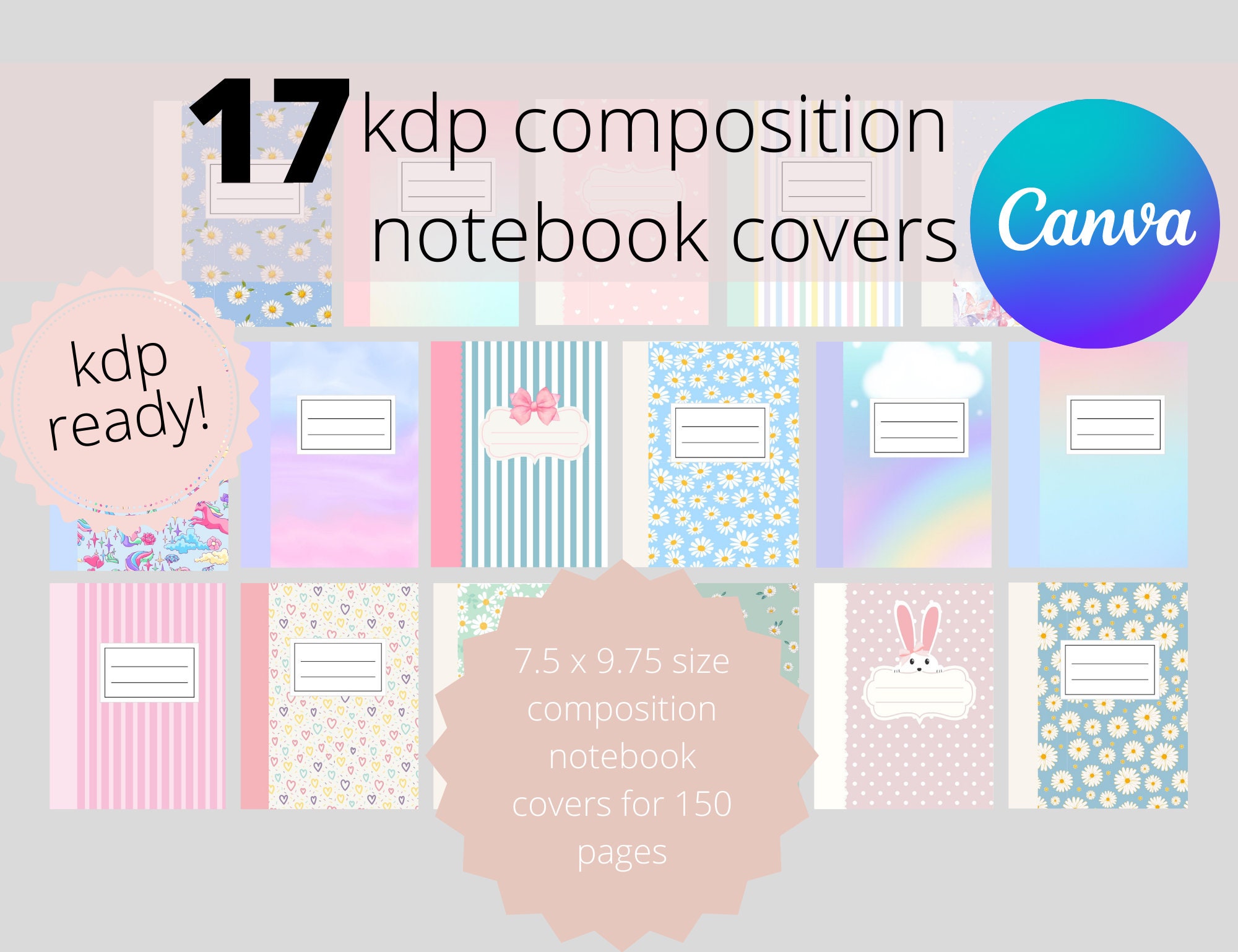 Floral Composition Notebook Wide Ruled: Writing Journal Comp Lined Notebooks For School And Kindergarten  School Supplies Aesthetic Cute Composit - 3