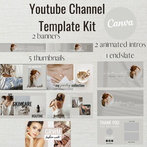 Minimalist Youtube Channel Kit, Animated Intro, End Slate, Youtube Banner, Thumbnail Template, Canva Youtube Template