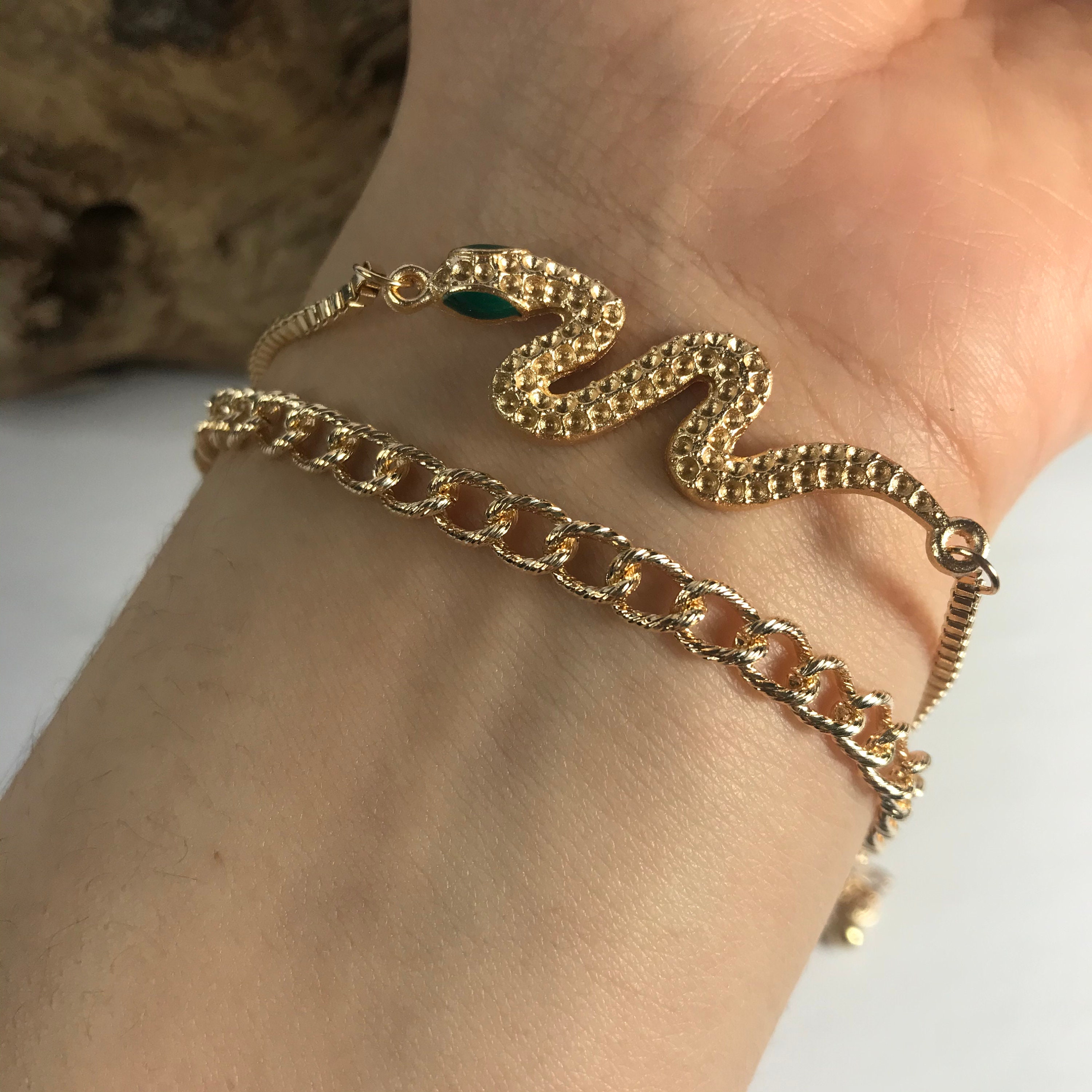 Snake bracelet bracelet set double bracelet gold tone y2k Etsy