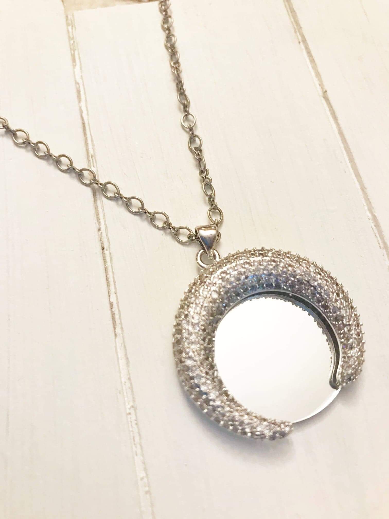 Crescent Silver Mirror Necklace Etsy