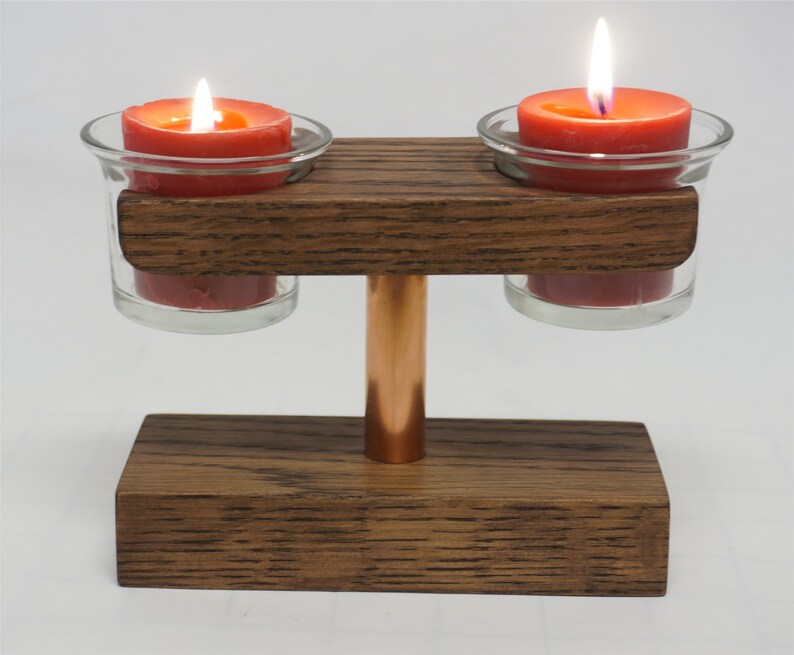 Table Top Double Votive Candle Holder Oak with Copper Etsy