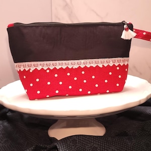 Limited Edition - Disney Inspired - Minnie mouse - Zippered Cosmetic Pouch - Handmade - 10 x 6 - Medium Structured Bag - Handmade
