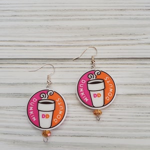 Donut Coffee Lover Earrings Beaded Dangle Earrings Fun Earrings Gift Dunkin