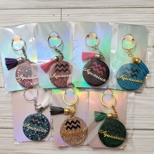Aquarius Zodiac Keychain Keyring Horoscope Astrological