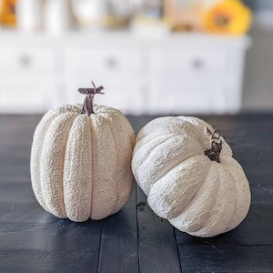 White Artificial Pumpkin, Foam Pumpkin, Primitive Pumpkin Decor, Pumpkin Wreath Attachment, Fall Pumpkin Decor, Cottage Fall Decor image 1