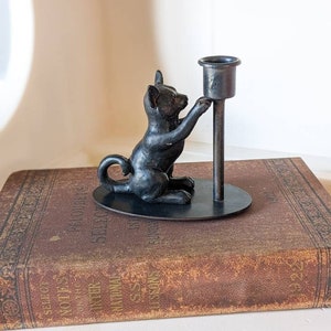 Cat Candle Holder, Taper Candle Holder, Iron Candle Holder, Black Metal Candle Holder, Black Cat Decor, Halloween Candle Holder