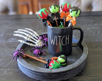 Mini Poison Apple Mug Topper, Halloween Tiered Tray Decor, Faux Halloween Candy Apple, Witch's Brew Tiered Tray Decor, Fake Food Props