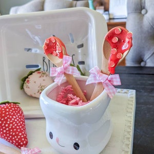 Fake Strawberry Jam Mini Spoon, Strawberry Tiered Tray Decor, Strawberry Mug Topper, Summer Tiered Tray, Rae Dunn Accessories image 4