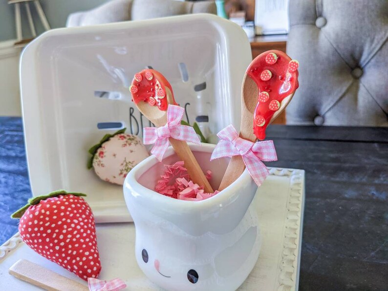 Fake Strawberry Jam Mini Spoon, Strawberry Tiered Tray Decor, Strawberry Mug Topper, Summer Tiered Tray, Rae Dunn Accessories image 4