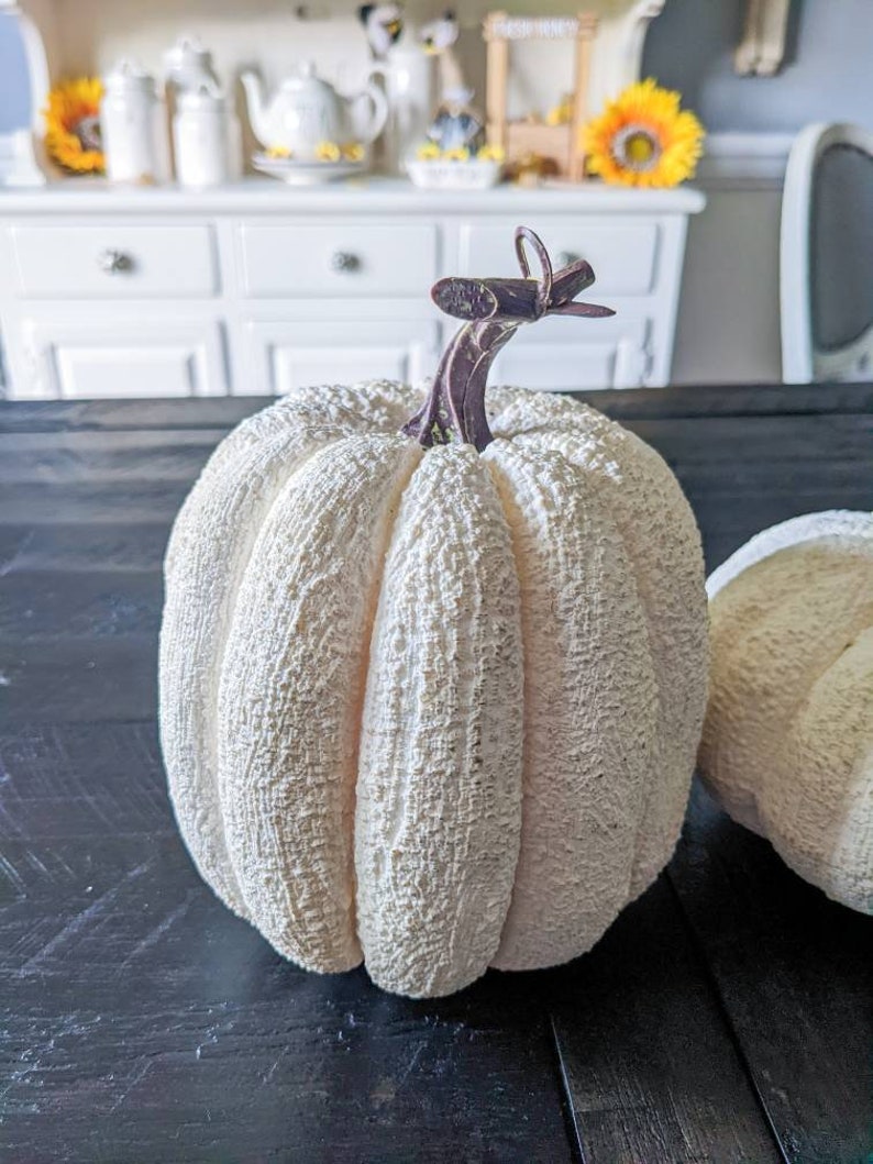 White Artificial Pumpkin, Foam Pumpkin, Primitive Pumpkin Decor, Pumpkin Wreath Attachment, Fall Pumpkin Decor, Cottage Fall Decor image 4