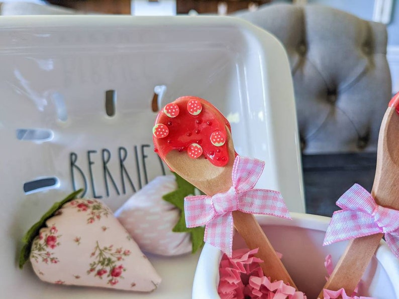 Fake Strawberry Jam Mini Spoon, Strawberry Tiered Tray Decor, Strawberry Mug Topper, Summer Tiered Tray, Rae Dunn Accessories image 6