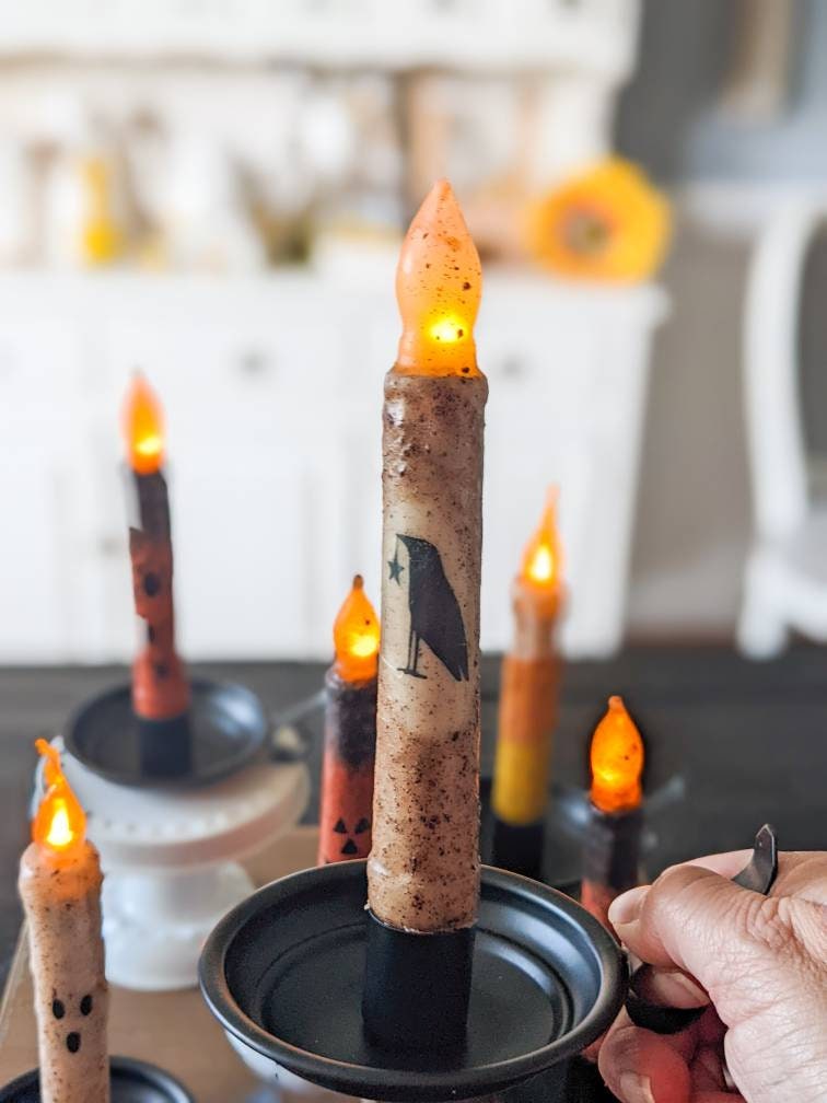 Halloween Candle, Battery Operated Candle, Halloween Taper Candle, Timer Candle, Jack O'Lantern Candle, Ghost Candle, Candy Corn Candle