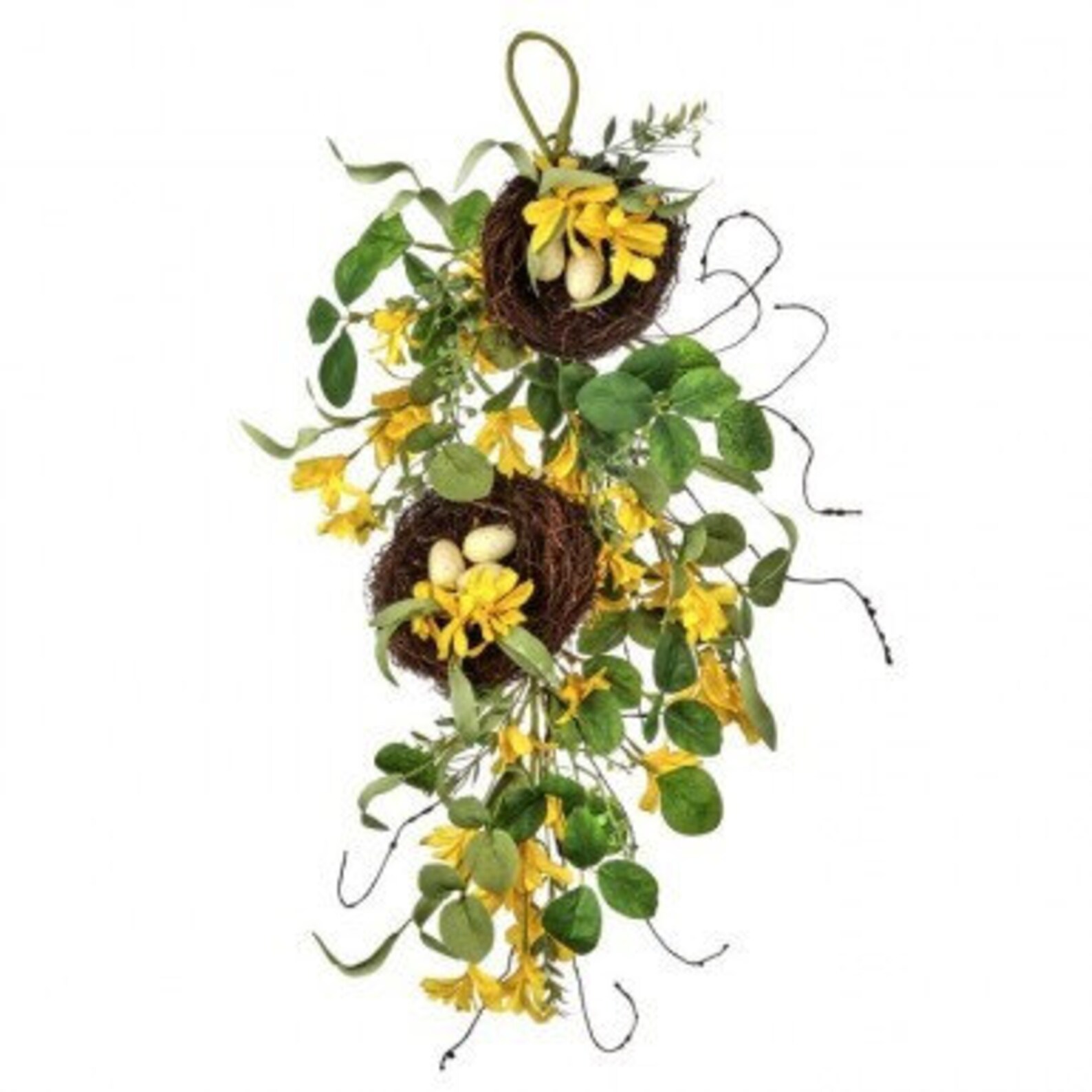 31" Decorative Forsythia Artificial Floral Teardrop Swag