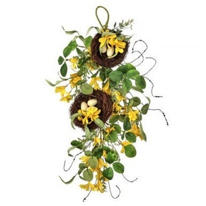 Forsythia and Bird Nest Teardrop Swag, Spring Swag Wreath, Yellow Door Swag, Summer Swag, Artificial Floral Supply, Wreath Supply