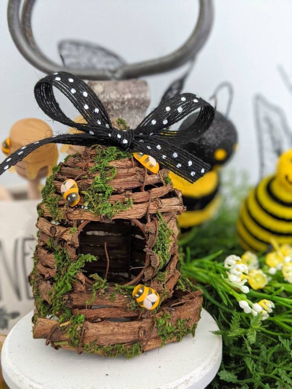 Bee Hive, Bee Skep, Honey Bee Decor, Bee Tiered Tray Decor, Spring