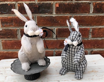 Bunny Decor, Black and White Bunny, Gray Bunny, Standing Bunny, Bunny Wreath Attachment, Bunny Decorations, Bunny with Bow Tie