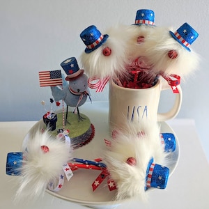 Uncle Sam Gnome, Mug Toppers, Patriotic Tiered Tray Decor, Fourth of July Decorations, Summer Tiered Tray Decor, Rae Dunn Accessories