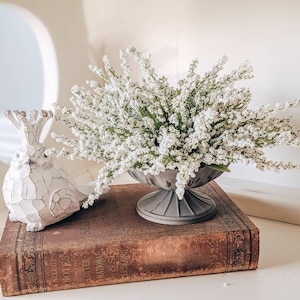 White Heather Half Sphere Floral Accent, Floral Table Piece, Greenery Half Ball, Spring Urn Filler, Dough Bough Filler, White Floral Decor