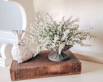 White Heather Half Sphere Floral Accent, Floral Table Piece, Greenery Half Ball, Spring Urn Filler, Dough Bough Filler, White Floral Decor
