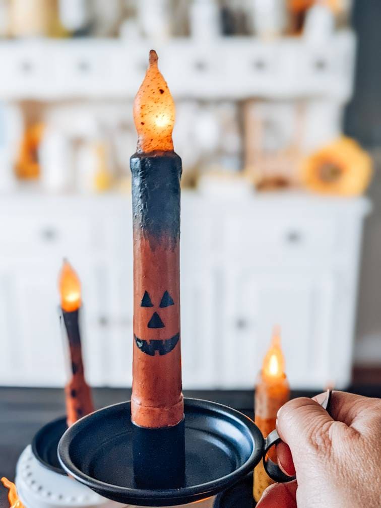 Halloween Candle, Battery Operated Candle, Halloween Taper Candle, Timer Candle, Jack O'Lantern Candle, Ghost Candle, Candy Corn Candle