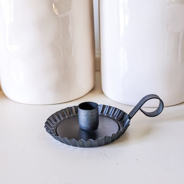 Black Metal Candle Holder, Fluted Taper Candle Holder, Courting Candle, Colonial Candle Holder, Antique Farmhouse Decor, Vintage Decor