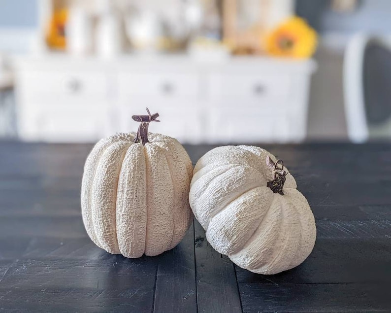 White Artificial Pumpkin, Foam Pumpkin, Primitive Pumpkin Decor, Pumpkin Wreath Attachment, Fall Pumpkin Decor, Cottage Fall Decor image 1