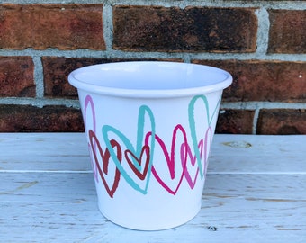 Valentine's Flower Pot, Metal Flower Bucket, Flower Pot with Hearts, Valentine's Pot Cover, Valentine's Floral Container, Valentine's Gift