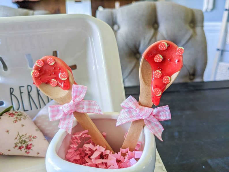 Fake Strawberry Jam Mini Spoon, Strawberry Tiered Tray Decor, Strawberry Mug Topper, Summer Tiered Tray, Rae Dunn Accessories image 2