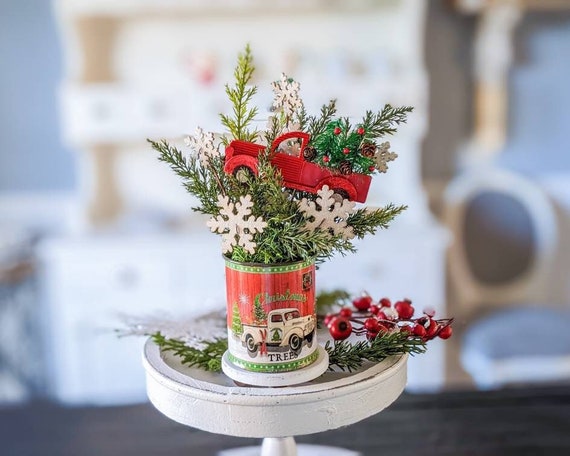 Small Christmas Floral Arrangement Red Truck Christmas Decor